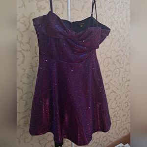 Purple Glittery Skater Dress Wirh Bow Size 9/10
